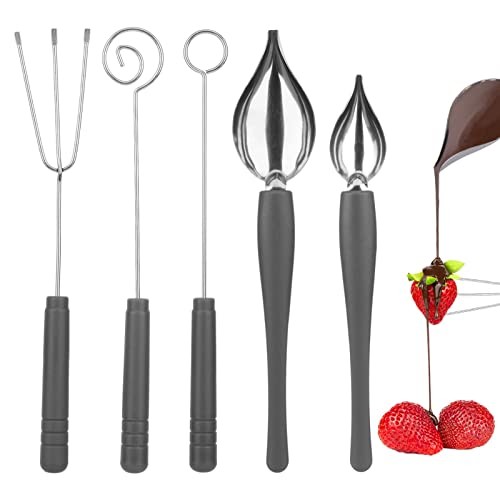 Chocolate Dipping Tool Set,2Pcs Drawing Decorating Spoon + 3Pcs Candy Silver
