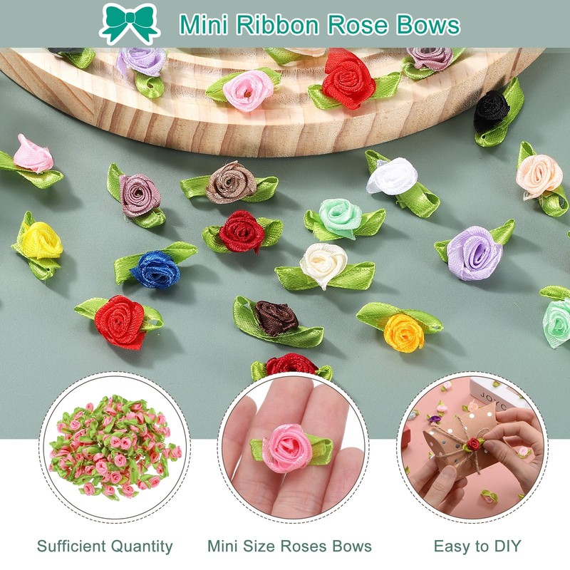 500 Pcs Mini Ribbon Roses Flowers Bows for Crafts, 15mm/0.6" Dia, Dark Pink gallery