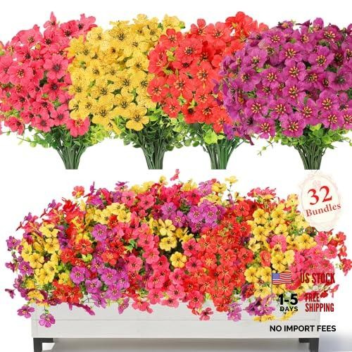 32 Bundles Artificial Flowers for 32 Pcs – Red, Hot Pink, Yellow, Purple