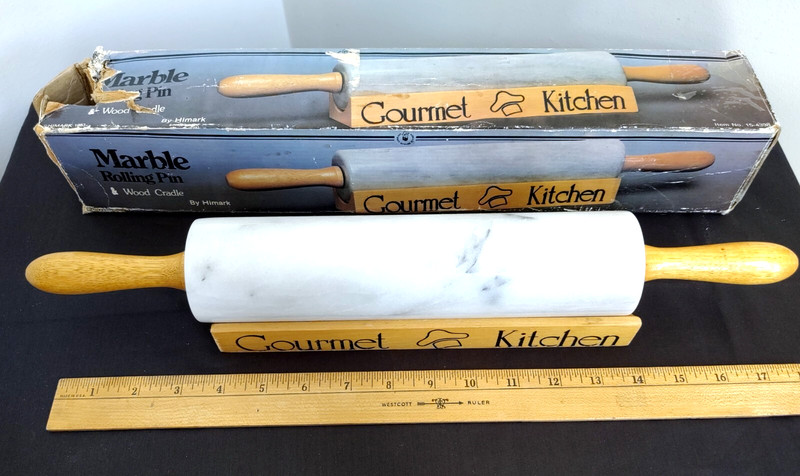 VTG MARBLE ROLLING PIN WITH WOOD CRADLE gallery