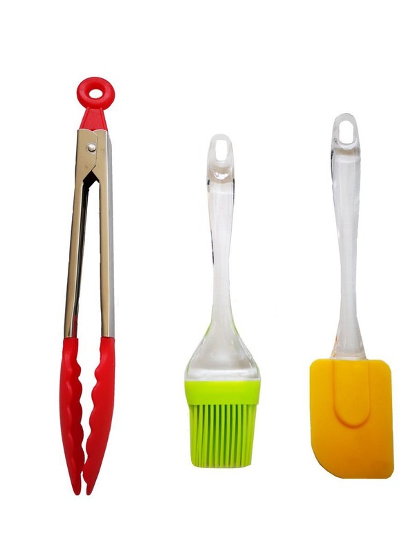 3Pcs Silicone Spatula, Brush and Tongs Baking Cake Cream Butter Mixing Tool Set