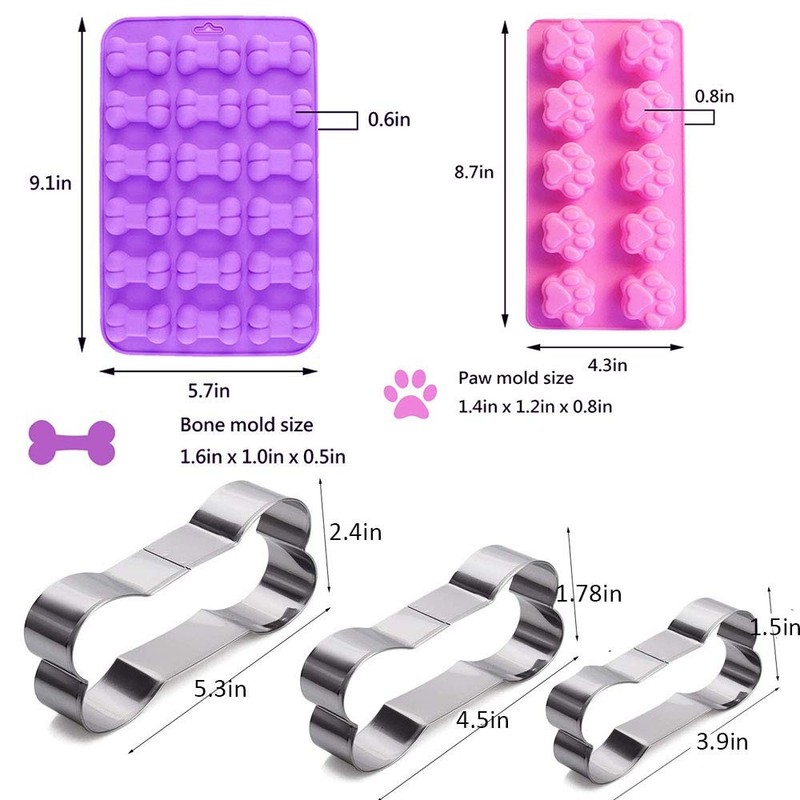 7 Pack Dog Treat Molds, Puppy Paw and Bone Molds, Non-stick Dog Ice Molds Tra... gallery