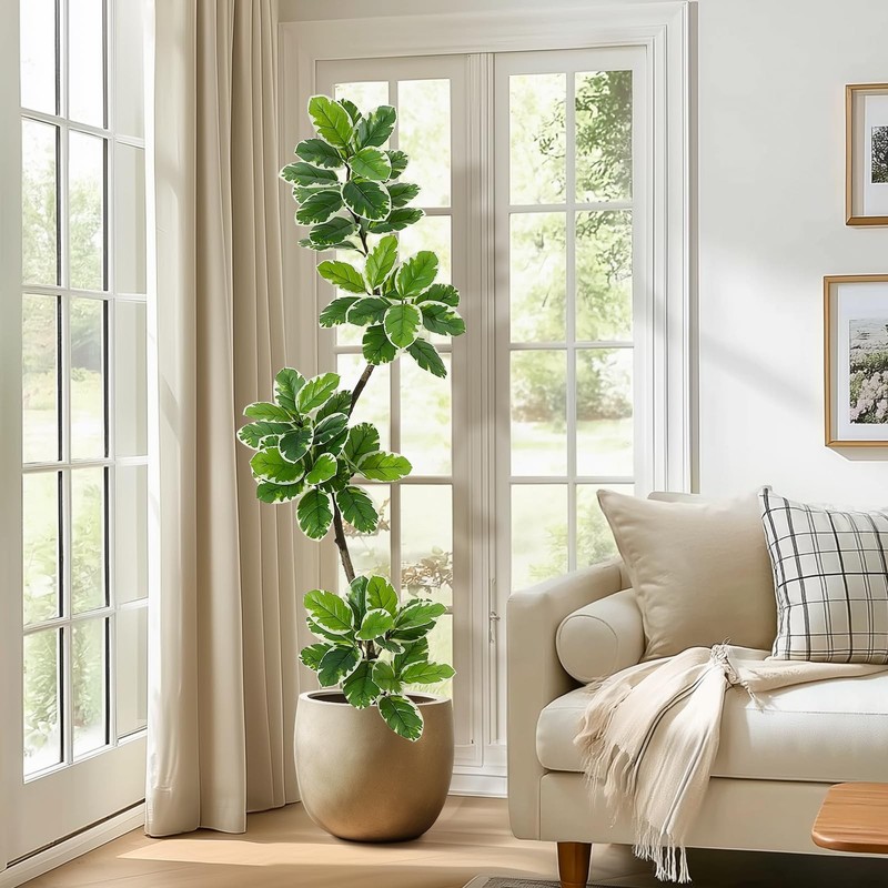 Garveehome Fiddle Leaf Fig Tree Artificial Indoor 6 Ft Tall Faux Rubber Tree gallery