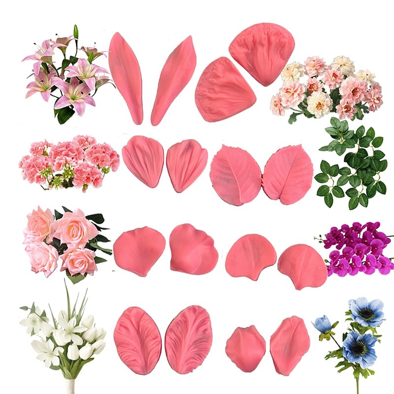 Gumpaste Flower Silicone Veiner Mold 8 Set, Fondant Flower Mold Leaf Tulip Or…