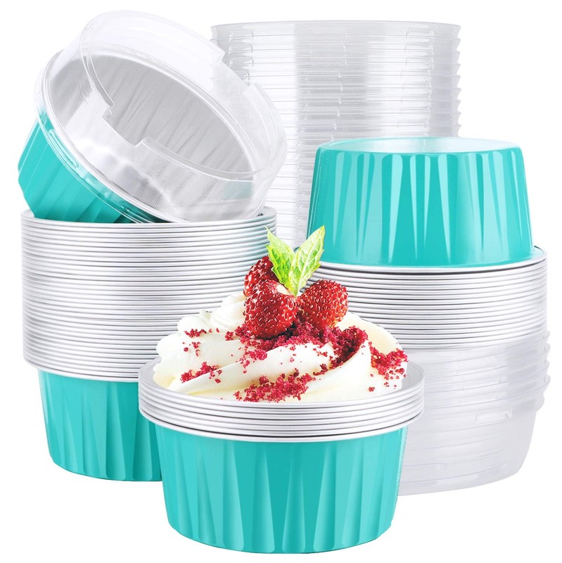 Aluminum Foil Cups, 5oz 50pcs Baking Cups with Lids, 3.34″x2.59″x2.35″ 125ml …