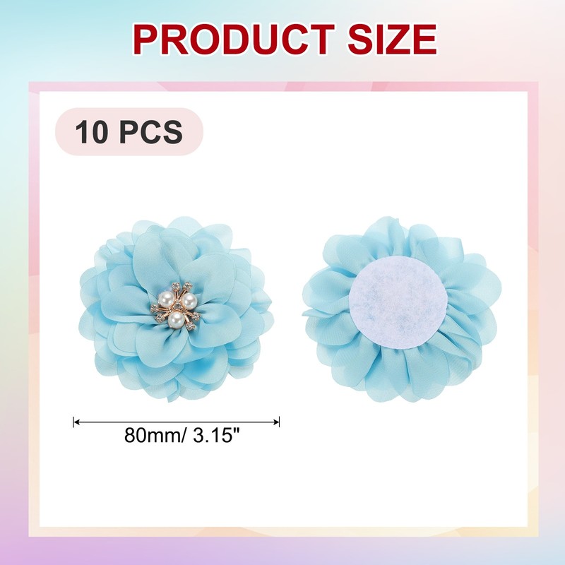 10Pcs 3.15 Inch Rhinestone Chiffon Flower Fabric Appliques Blue gallery