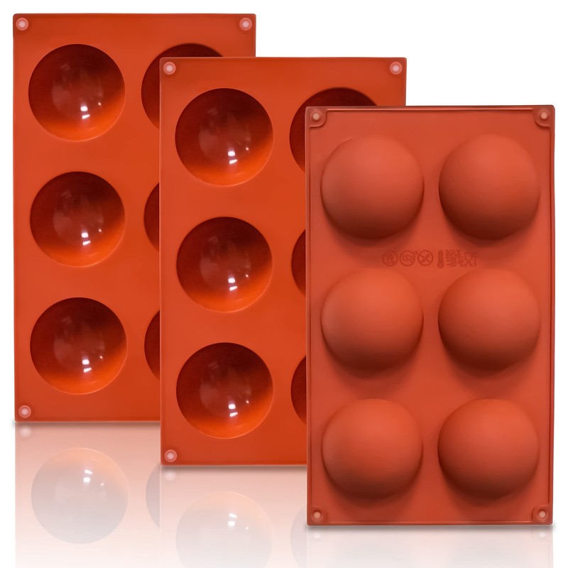 3 Pack Large 6-Cavity Semi Sphere Silicone Molds, Non-Stick Baking Mold for M…