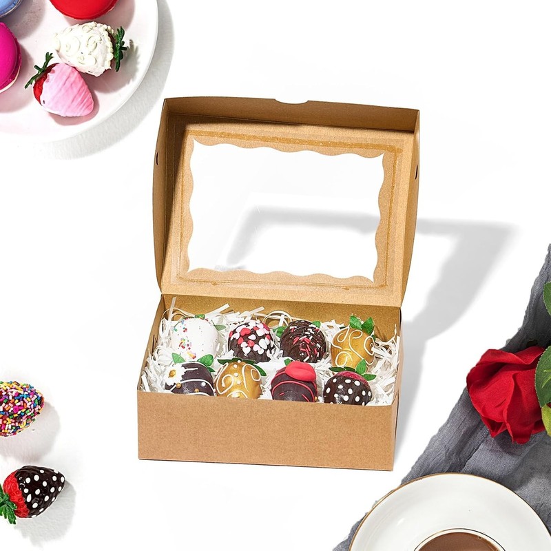 Stylish 50PCS Brown Bakery Boxes – Quick Assembly 8x6x2.5 Inch for All Occasions gallery