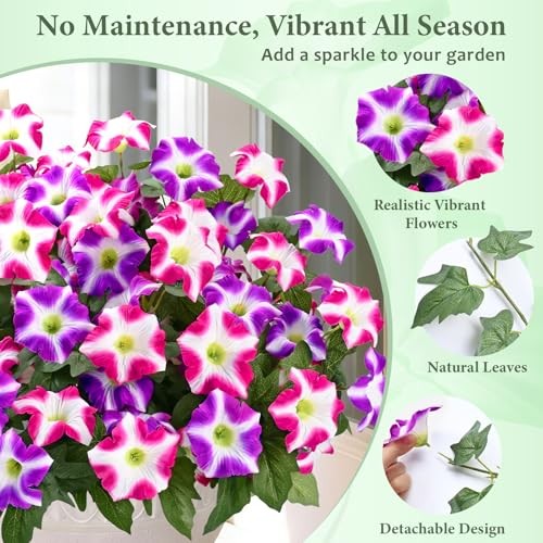 Artificial Flowers for Outdoors Realistic Fake 4 Bundles Fuchsia, Rose Red gallery