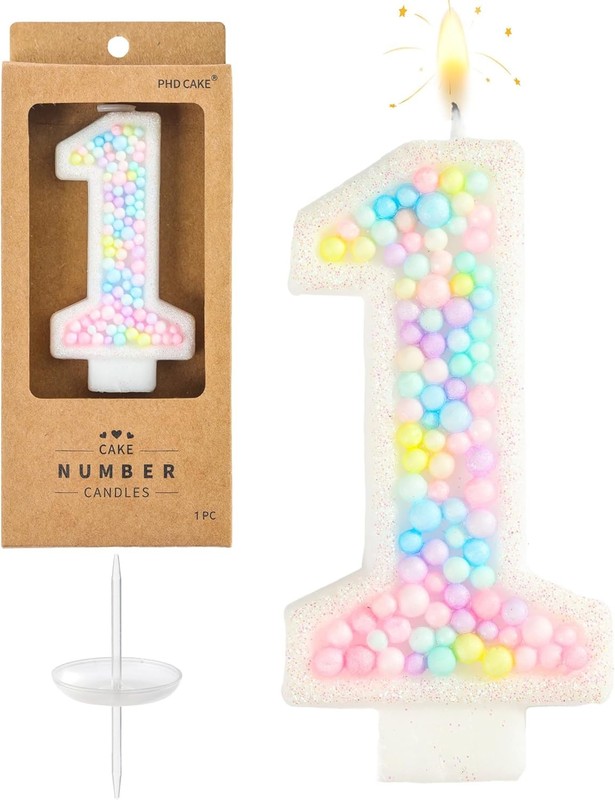 Number 1 Macaron Birthday Candles, Macaron Themed Number Candles, Cake Number