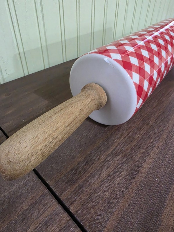 Pioneer Woman Rolling Pin Red White Gingham Kitchen Decor Baking Tool gallery