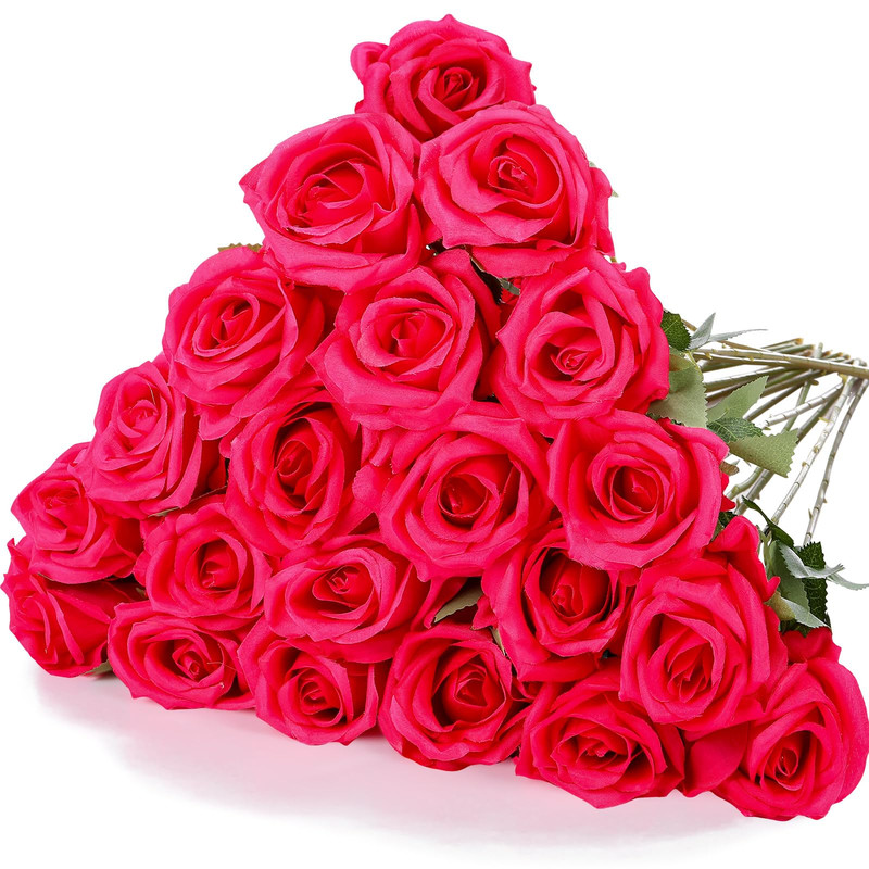 Hotop 20 Pcs Artificial Rose Flowers Long Stemreal Touch Silk Realistic Plastic