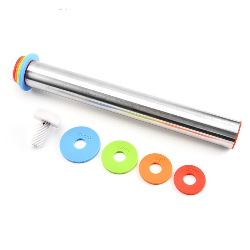 Rolling Pin and Silicone Baking Pastry Mat Set, Stainless Steel Dough Roller ... gallery