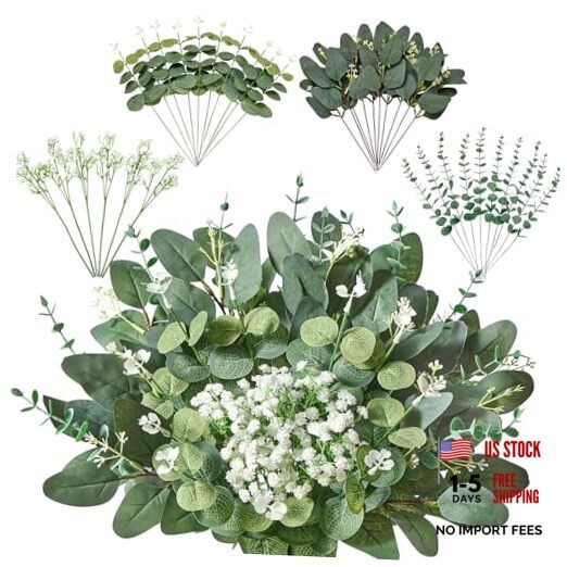 PCS 4 Kinds Mixed Artificial Greenery Stems,Baby Breath Flowers 36 Grey Green