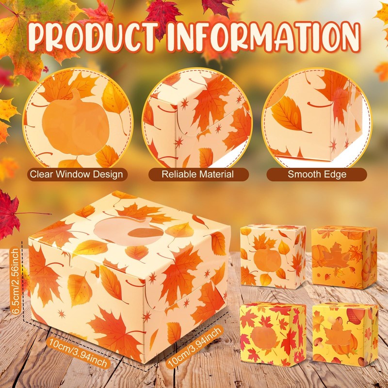 100 PCS Thanksgiving Cookie Boxes Window Fall Maple Leaf Pumpkin Bakery Treat gallery
