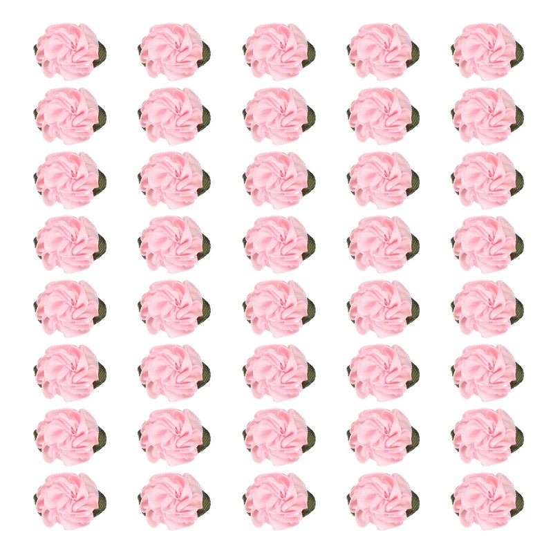 40Pcs, 1" Ribbon Flowers Bows Mini Satin Roses Flowers Pink