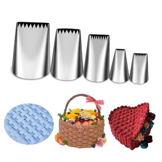 5 Pieces Basketweave Piping Tips Set, Stainless Steel Half Row Braided Flower gallery