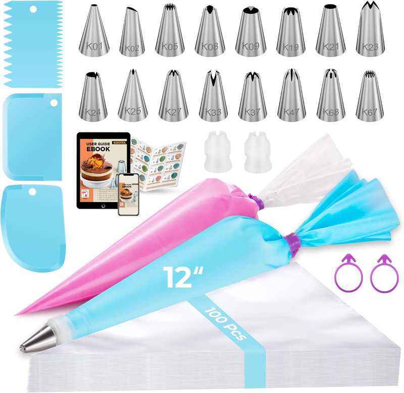 124Pcs Icing Piping Bags and Tips Set, Cake Decorating Kit with 100 anti Burst P gallery