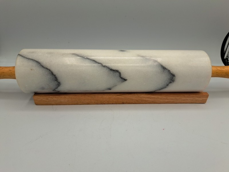Polished Marble Rolling Pin with Wooden Cradle 10-Inch Barrel - Vintage But NIB gallery