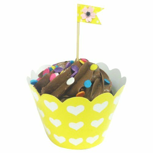 Wrapables Standard Size Hearts Cupcake Wrappers (Set of 20), Yellow