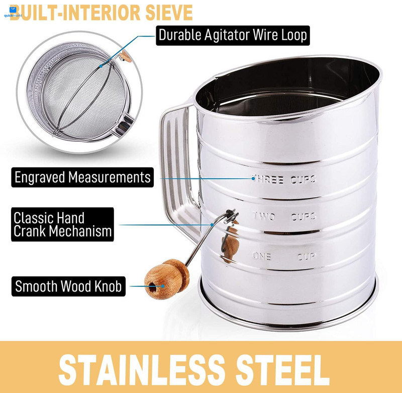 Zemensha Stainless Steel 3 Cups Flour Sifter 14.5 * 10.5 * 14.7 cm, Silver gallery