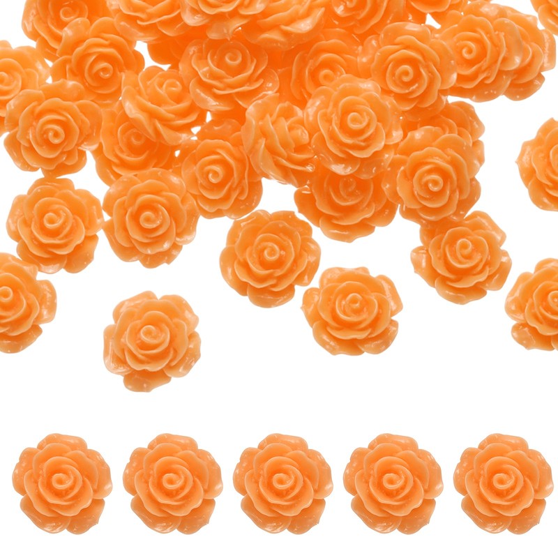 50Pcs Orange Resin Rose Flower Beads 20mm Flatback Flower Charm