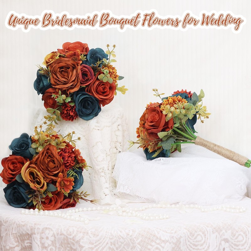 Semononia Set Of 4 Bridesmaids Bouquets For Wedding - 7 Inch Artificial gallery