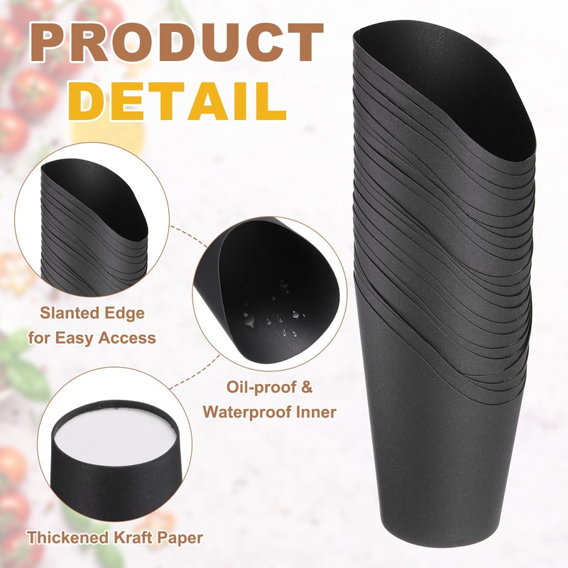 150Pcs French Fries Holder, 16oz Disposable Paper Charcuterie Cups, Black gallery