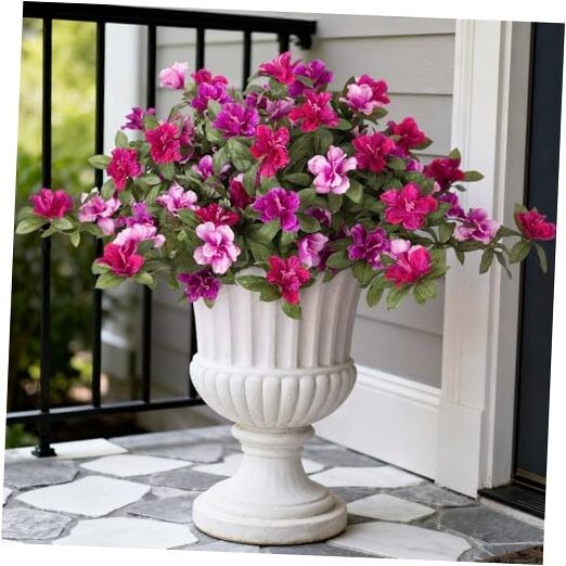 Artificial Fake Azalea Flowers for Outdoor Spring Purple-red Pink Lotus