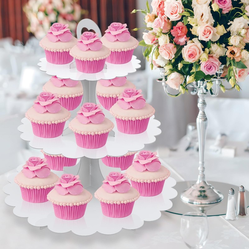 3-Tier White Cupcake Stand,Cardboard Dessert Display Tower, Versatile Party S... gallery