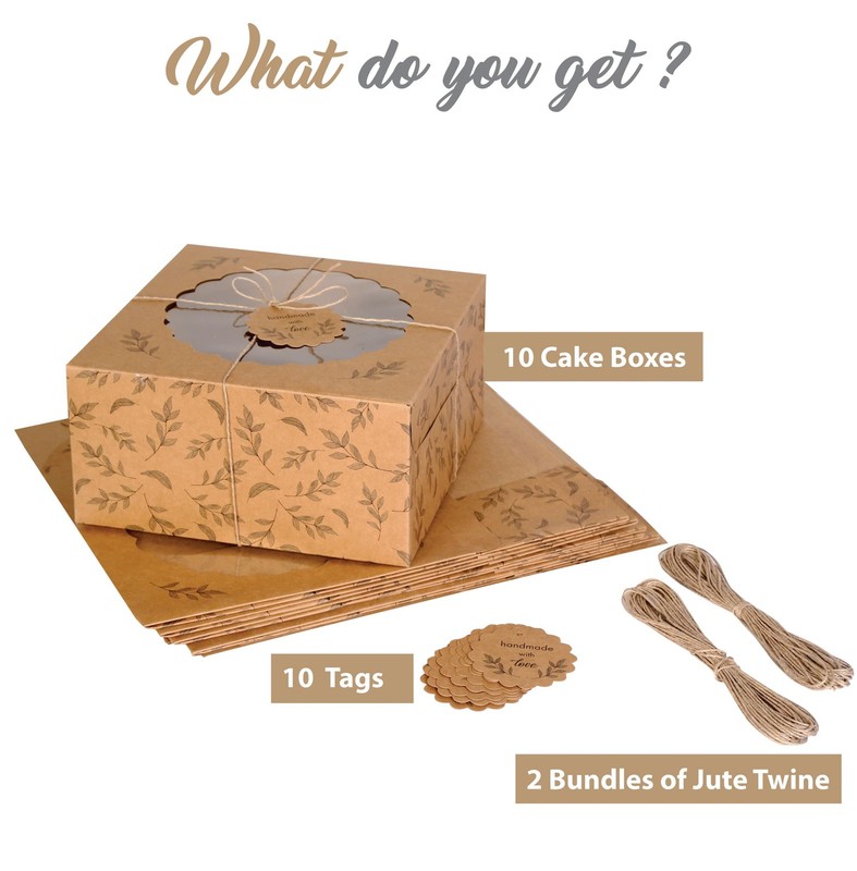 Kraft Cake Boxes with Window (10pcs) - Brown Bakery Boxes for Cakes, Donuts, ... gallery
