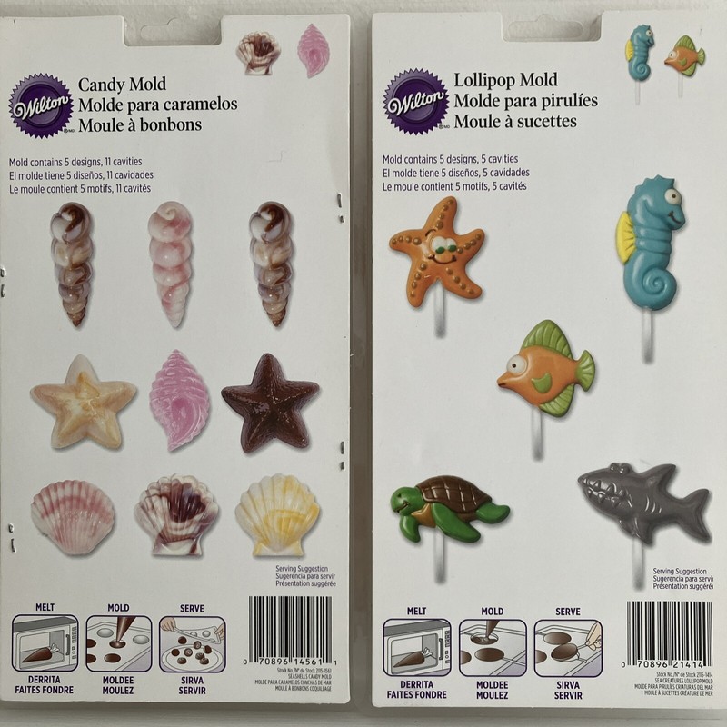 WILTON CANDY AND LOLLIPOP MOLDS SEA ANIMAL AND SHELL DESIGN SEAHORSE TURTLE FISH