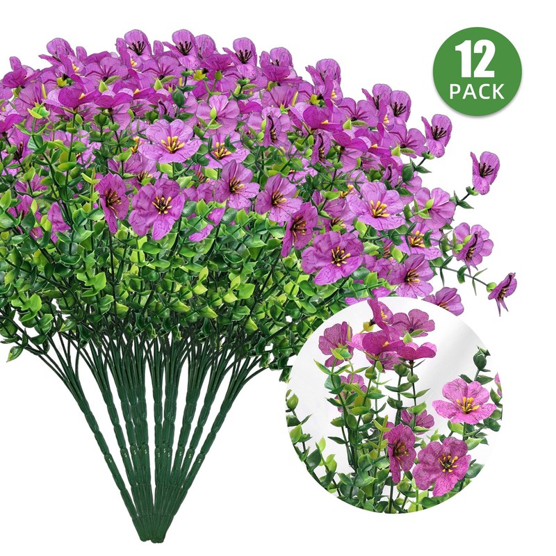 12 PCS Artificial Flower Outdoors Indoor UV Resistant Fake Flowers Faux Plant gallery