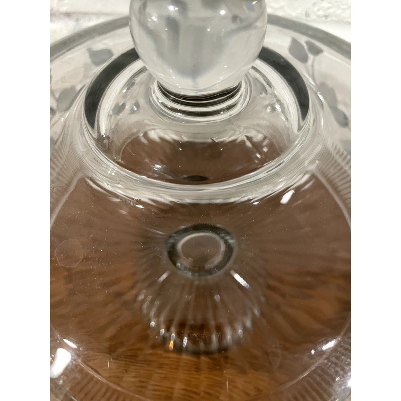 Glass Pedestal Cake Stand w Dome Lid Hand Painted Gray White Roses gallery