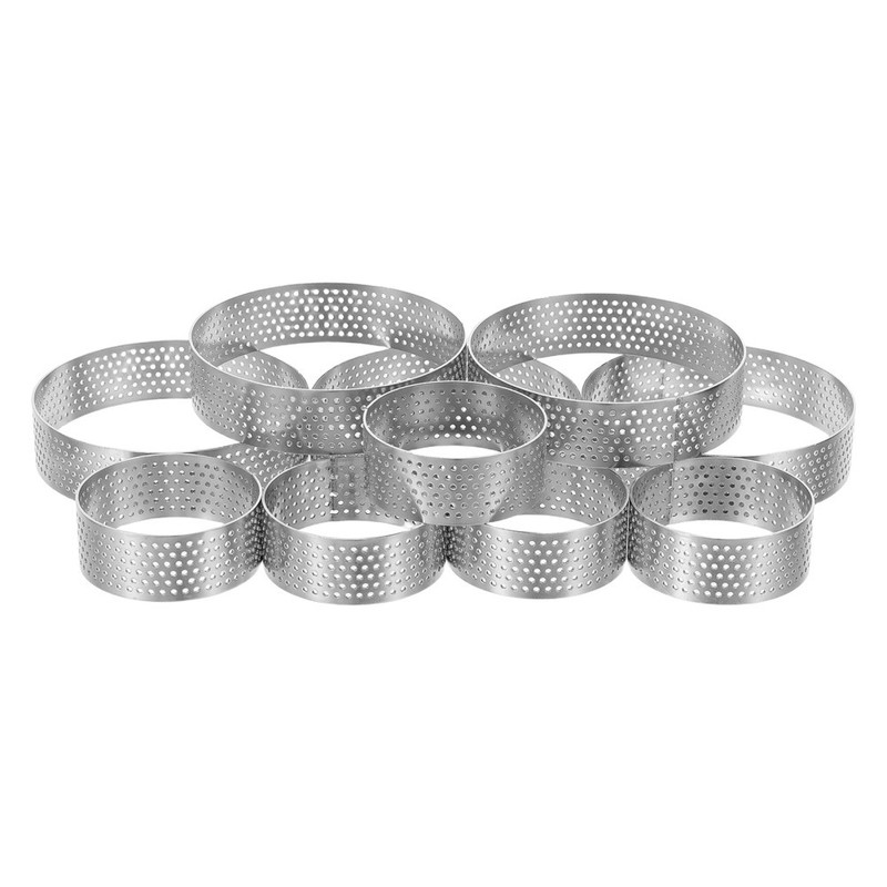 10 Pcs Stainless Steel Round Perforated Tart Rings Mousse Cake Baking Mold