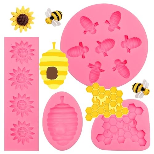 4 Pcs Bumble Bee Silicone Mold Honeycomb Sunflower Fondant Molds Beehive gallery
