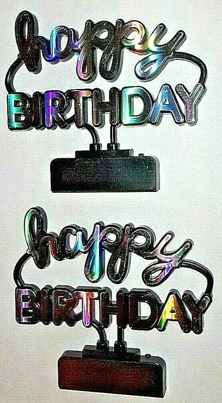 New Cake Topper Happy Birthday "Neon" Sign One Prismatic Lay-on Topper Free Ship gallery