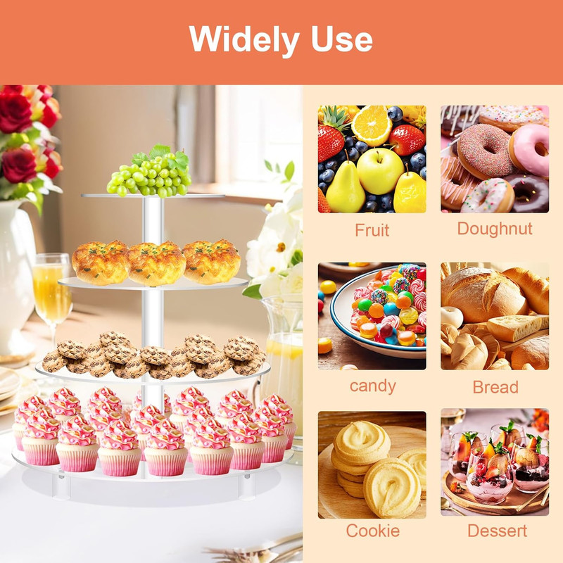 Jusalpha Large 4 Tier Cupcake Stand,Acrylic round Cake Stand Dessert Tower Tea P gallery