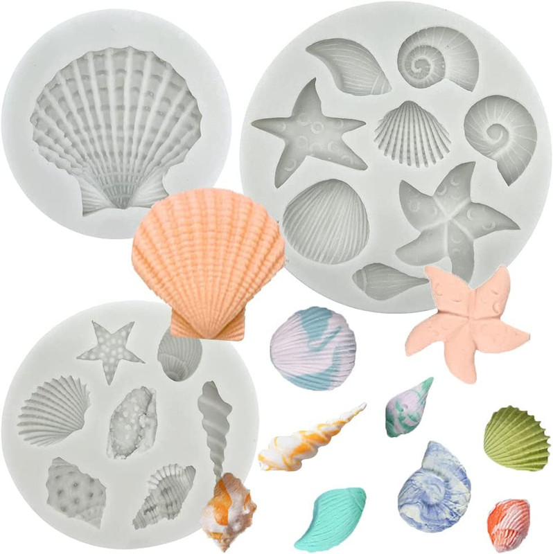 3 PCS Marine Theme Cake Fondant Silicone Mold Seashell Conch Starfish Coral Baki gallery