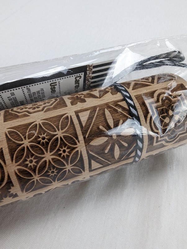Gia Roma Beech Wood Rolling Pin & Cookie Cutter Boho Squares Handmade New gallery