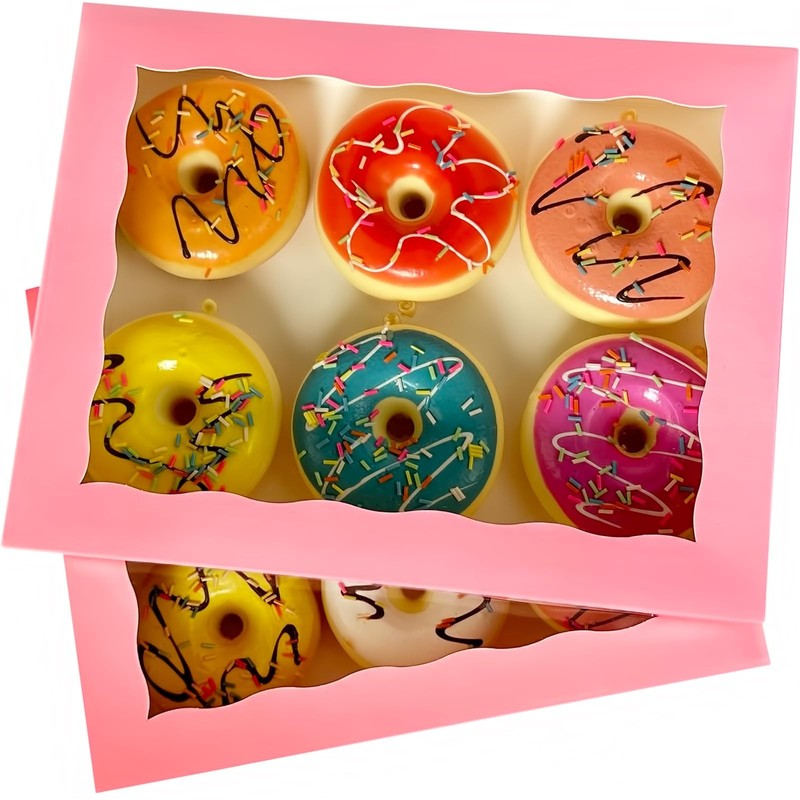 8 PCS 12x8x2.5 Inch Pink Pastry Bakery Box PVC Window Large Donut Cookie