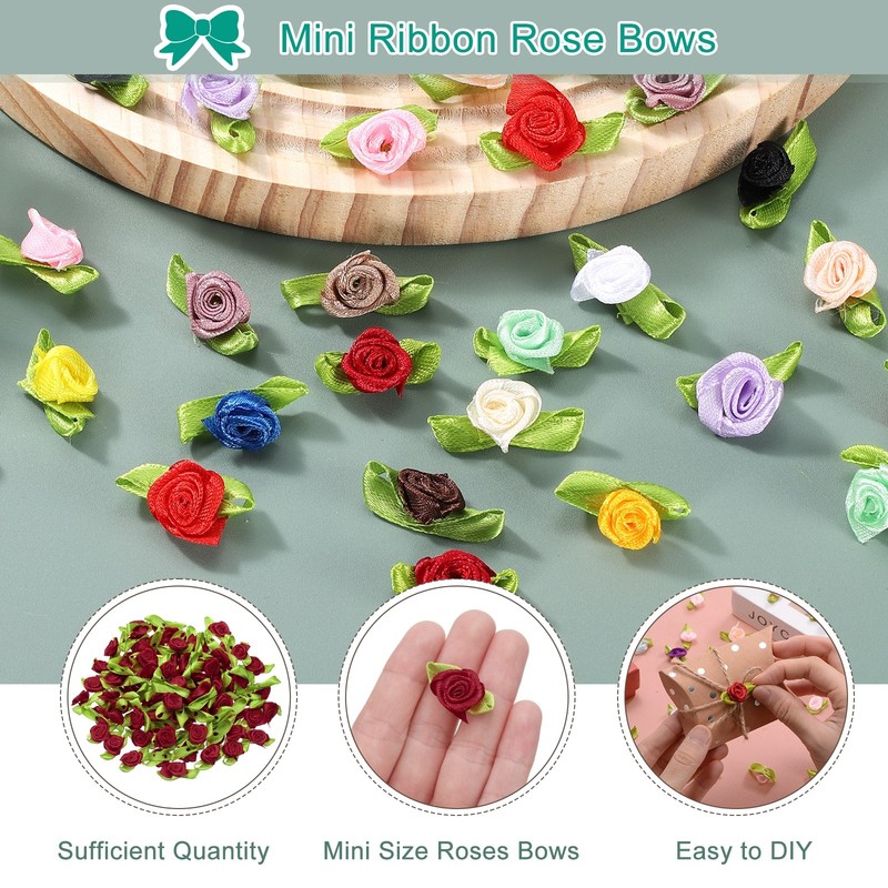 100 Pcs Mini Ribbon Roses Flowers Bows for Crafts, 15mm/0.6" Dia, Wine Red gallery