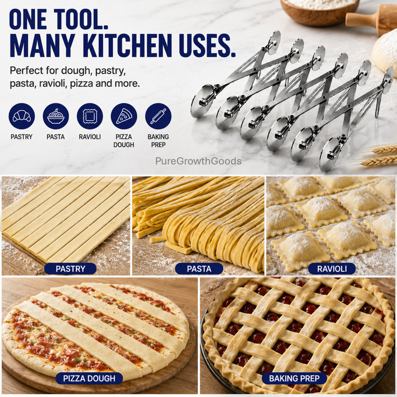12 Wheel Dough Cutter Stainless Steel Adjustable Pastry Pasta Ravioli Pizza gallery