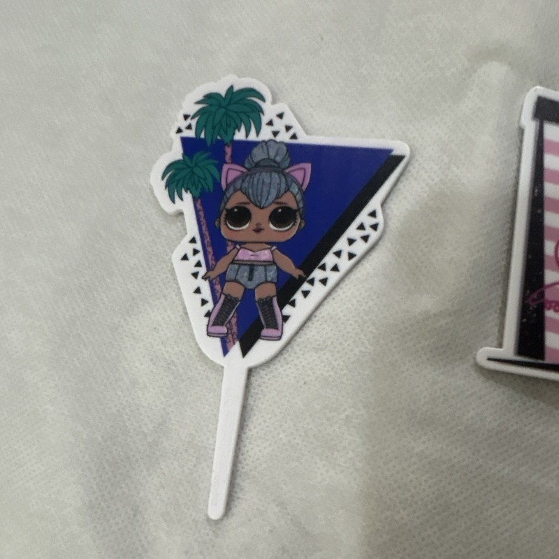 LOL Doll-Themed Multicolor Plastic Cupcake Picks Set - Blue Pink White Black gallery