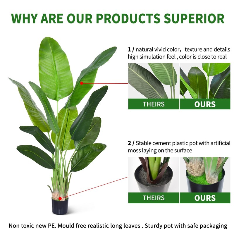 HAIHONG Artificial Bird of Paradise Plant, Fake Tree with 5 ft 2 Packs, Green gallery