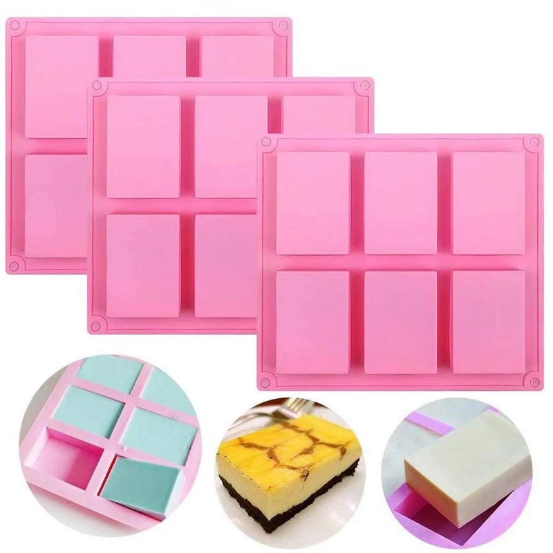3 Pack Silicone Soap Bar Molds 6 Cavity Rectangle Shape for Cake Baking Tart