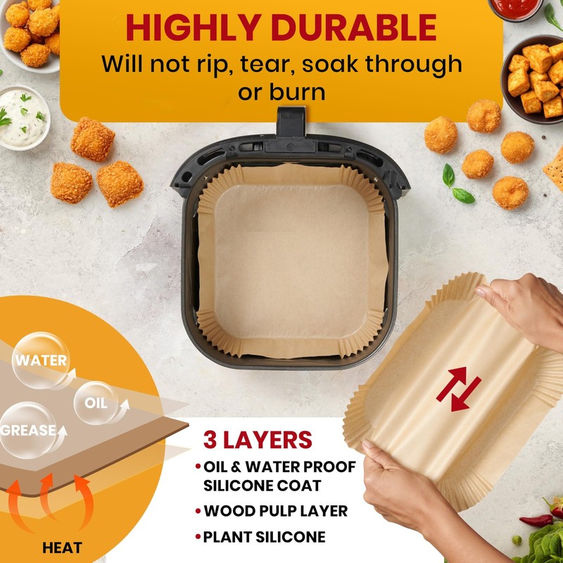 Air Fryer Paper Liners, 125Pcs Disposable 8" Square, Square gallery