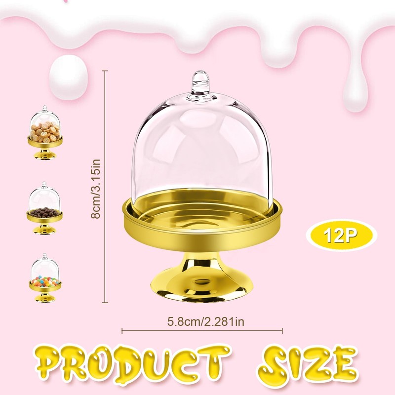 12 Pcs Mini Cupcake Stand, Mini Cake Stand with Lid, Gold Clear Small Cake Di... gallery