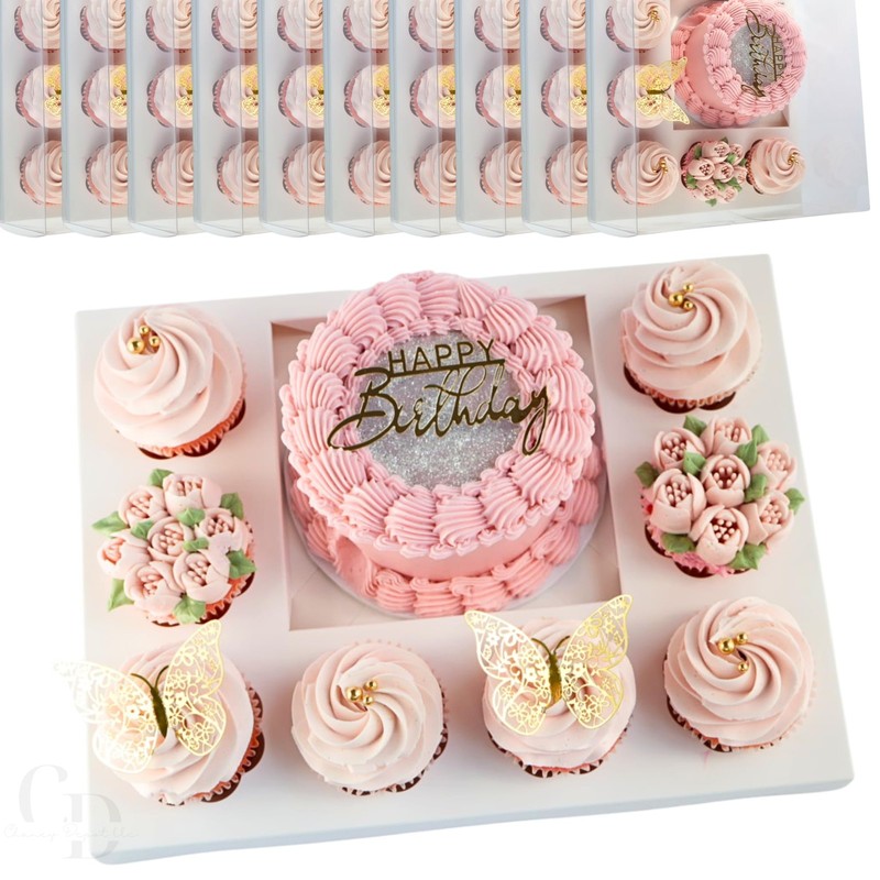 Bento Cake and Cupcake for 8 cupcakes and 1 6x6in slot for a 4-5in cake, Clea…