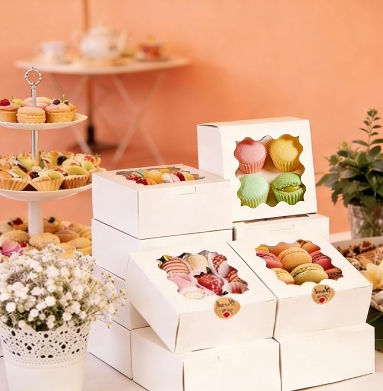 26 Pcs Cookie Boxes with Window, 4X4X2.5 Inches Small Cupcake Boxes, White Treat gallery